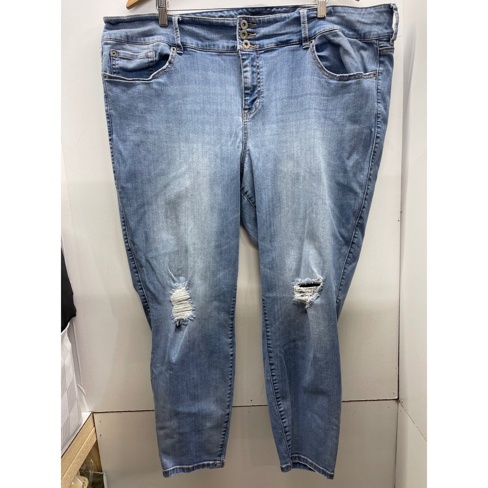 Torrid Premium Light Wash Distressed Jegging Skinny Jeans 26R Triple Button High